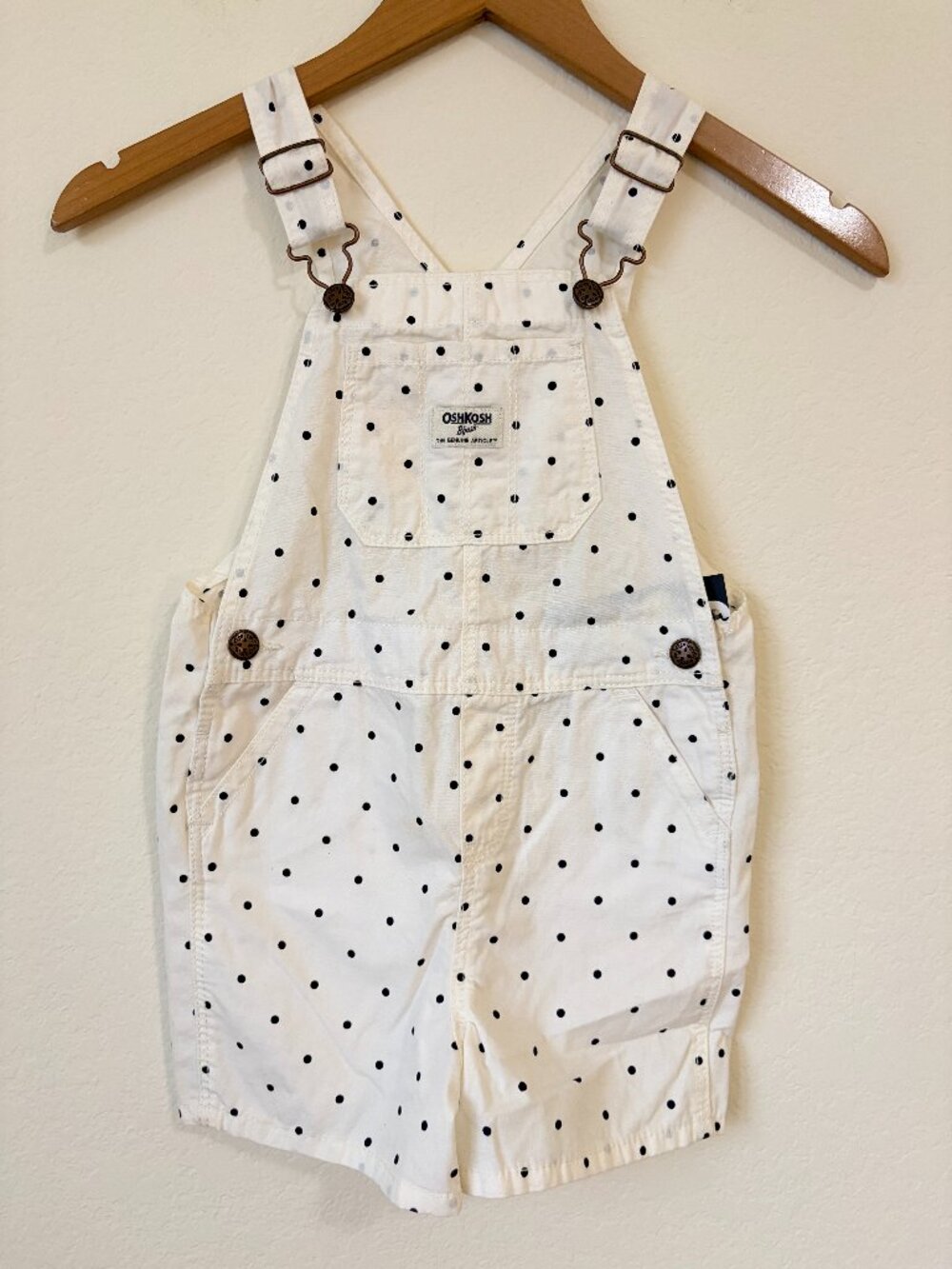New Osh Kosh B'Gosh Overalls Girls 5T White Polka Dot Bib Shortalls